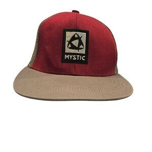 Mystic Red Tan Mesh Snapback Trucker Hat Embroidered Logo Adjustable